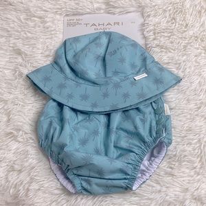 Tahari Baby Blue UPF 50+ Blue Sun Hat Swim Diaper 2 Piece Set Size 18 Months